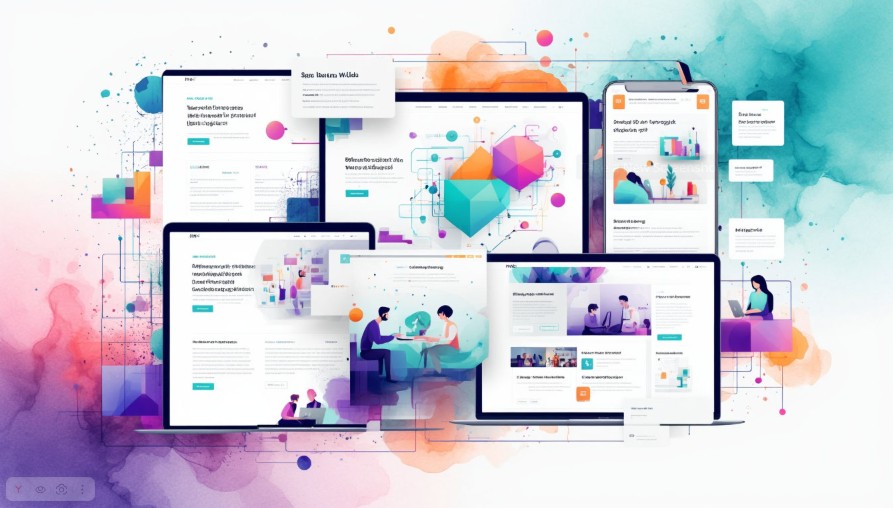 Графическая иллюстрация синергии HTML, CSS, JavaScript и Vue.js, демонстрирующая комплексный подход к современной веб-разработке.