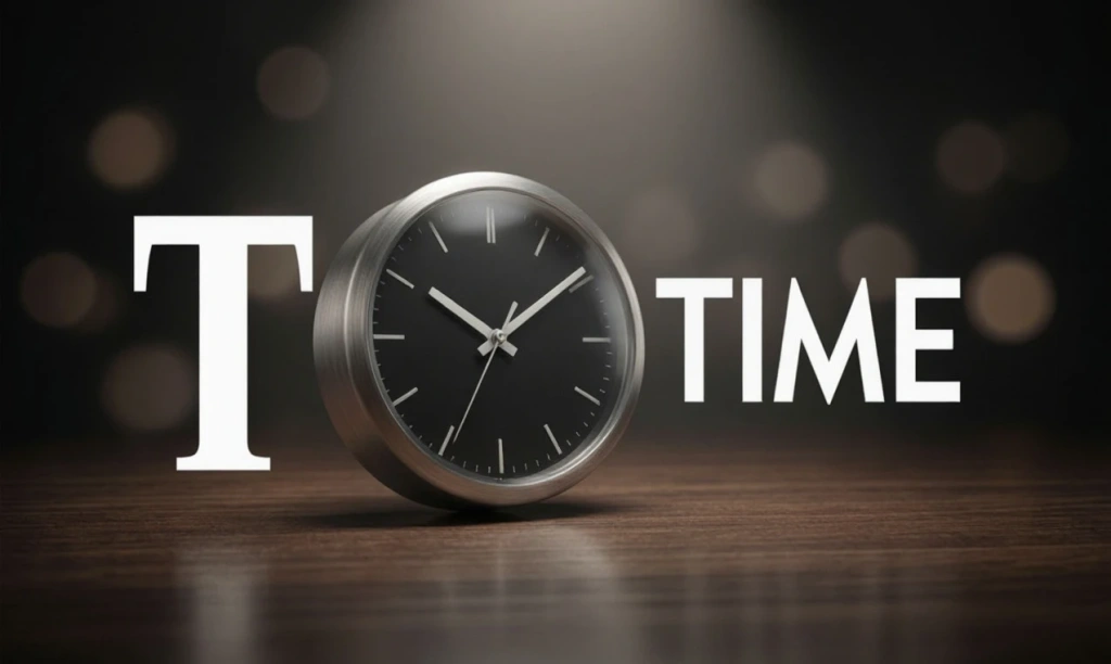 Настольные часы с надписью TIME и буквой T — иллюстрация к букве T английского алфавита
