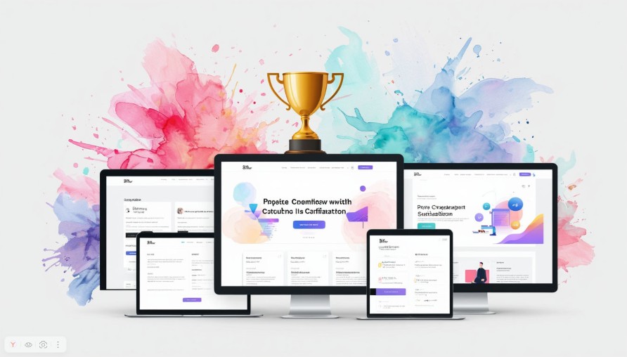 Современный, адаптивный веб-сайт, отображающийся на нескольких устройствах, символизирующий успешное завершение проекта и удовлетворение клиента.