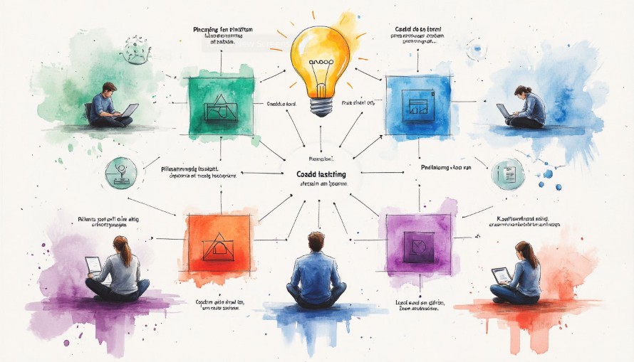 Дорожная карта разработки сайта: планирование, дизайн, фронтенд и бэкенд кодирование, тестирование, запуск и поддержка. Визуализация полного цикла создания веб-проекта Виталием Койро.