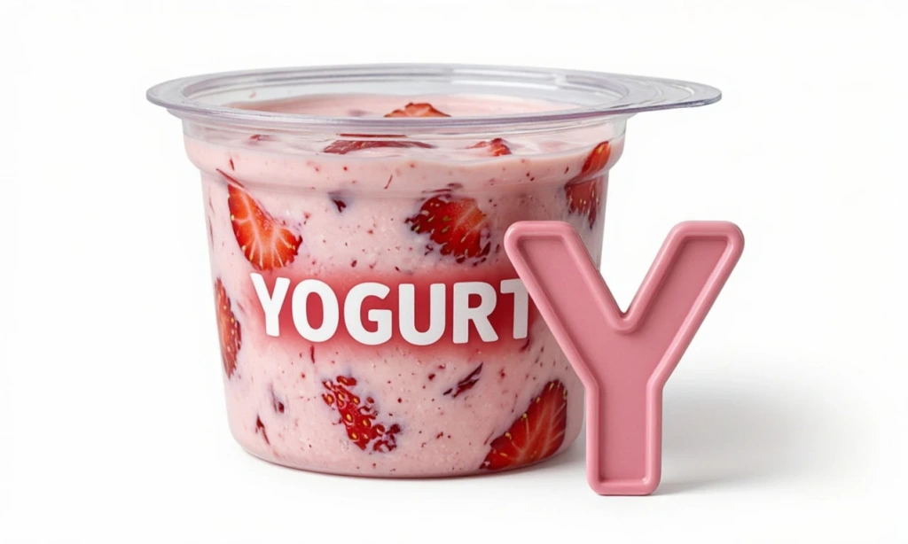 Йогурт с надписью YOGURT и буквой Y — иллюстрация к букве Y английского алфавита