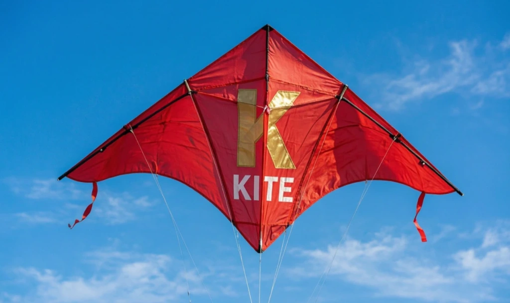 Воздушный змей с надписью KITE и буквой K — иллюстрация к букве K английского алфавита